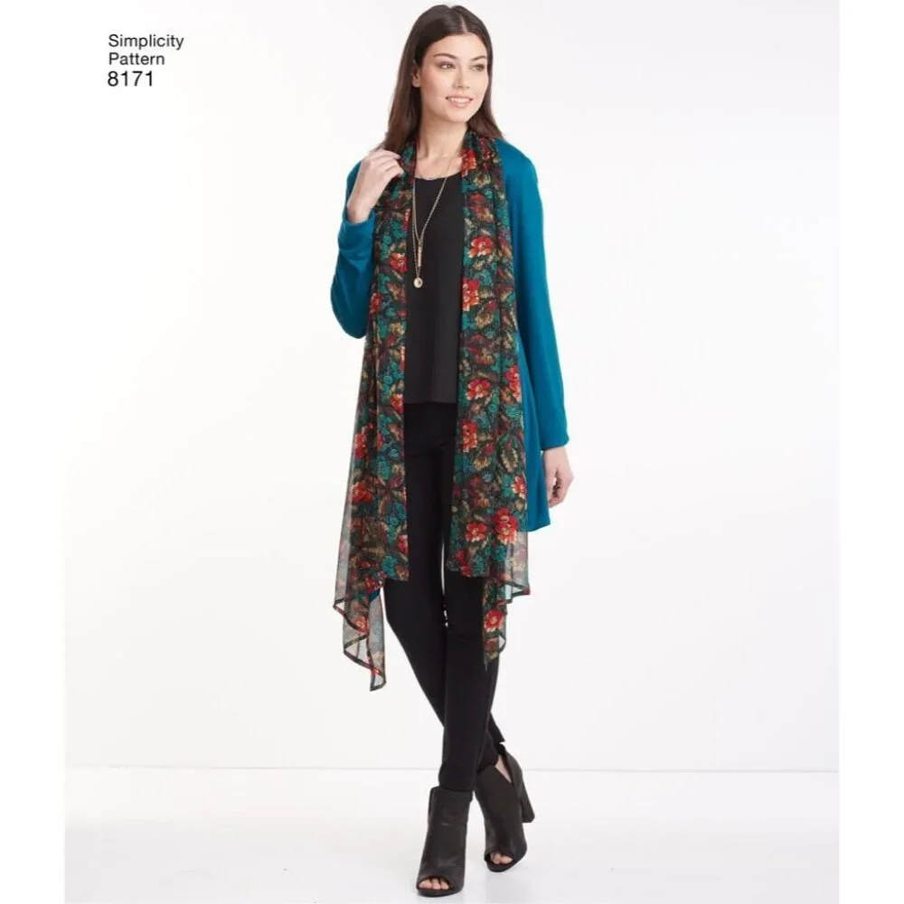 Misses Knit Cardigan Vest Pattern Draped Front Collar Simplicity‎ 8171 XXS-XXL